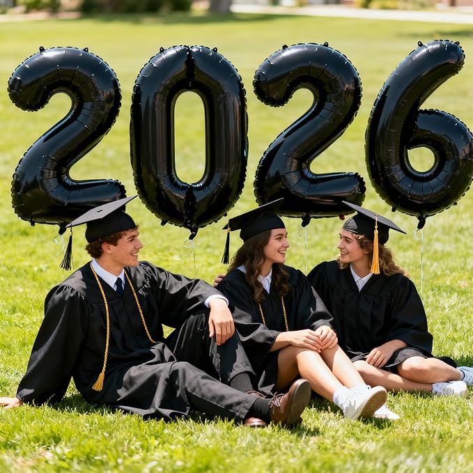 Black 2026 Balloons, 40" Large 2026 Black Balloons Helium Mylar Foil Balloons for 2026 New Year Graduation Party Decoration