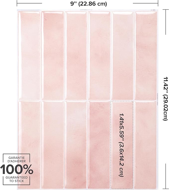 SMART TILES Peel and Stick Backsplash - 5 Sheets of 11.43" x 9" - 3D Adhesive Peel and Stick Tile Backsplash for Kitchen, Bathroom, Wall Tile