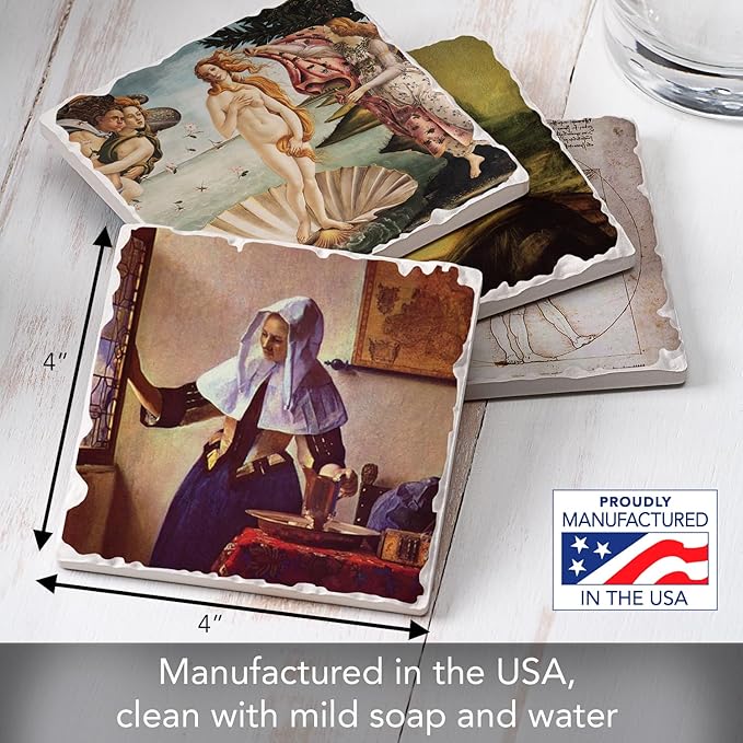 Thirstystone Renaissance Collection 4 Pack Assorted Tumbled Tile Stone Coasters with Protective Cork Backing Manufactured in The USA Absorbent Easily Wipes Clean