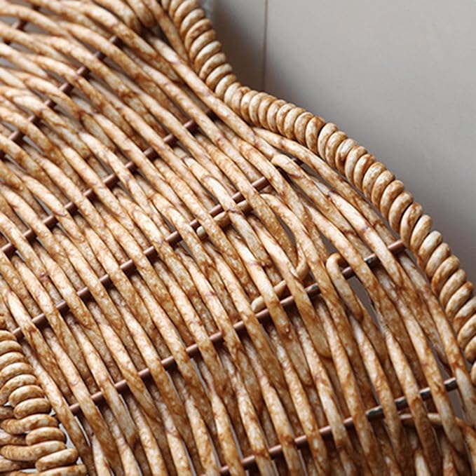 Wicker Round Basket, Scalloped Serving Wicker Basket, Household Food Display Tray Shell-Curved Scalloped Woven Tray, Seagrass Rattan Tray for Coffee Table Organizing
