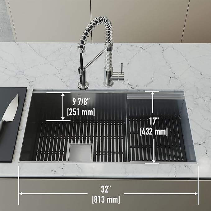 VIGO Hampton 32 in. 16 Gauge Stainless Steel Single Bowl Undermount Workstation Kitchen Sink with Ledge and Accessories VG3217K1