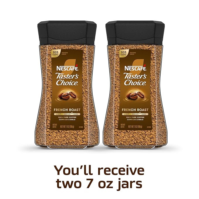 NESCAFÉ Taster's Choice Instant Coffee, Dark Roast Coffee, French Roast, 2 Jars (7 Oz Each) (Pack of 4)
