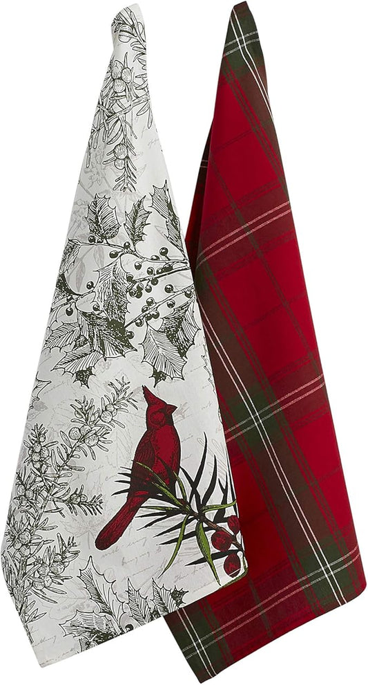 DII Christmas Kitchen Towel Set, Floral Tea Towels for Baking, Cleaning, Entertainment & Cooking, 18x28, Holiday Botanical, 2 Piece