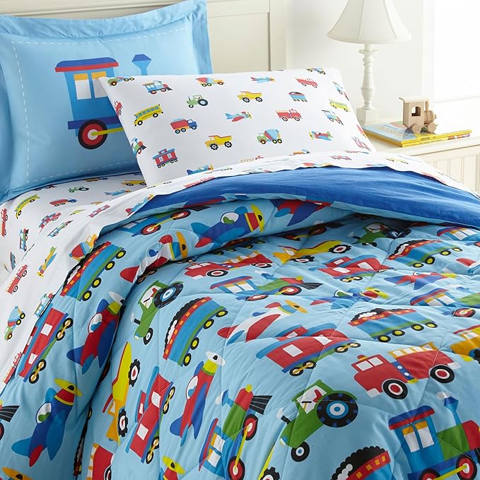 Wildkin Kids Microfiber Standard Pillowcase – Soft & Breathable Pillow Cover - Trains, Planes and Trucks