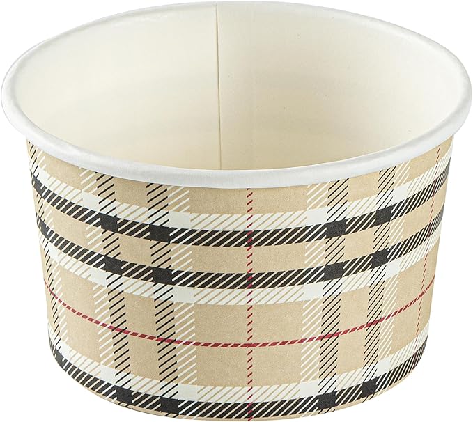 Restaurantware Coppetta 5 Ounce Dessert Cups, 200 Disposable Ice Cream Cups - Lids Sold Separately, Sturdy, Plaid Paper FroYo Bowls, For Hot And Cold Foods, Perfect For Gelato Or Mousse