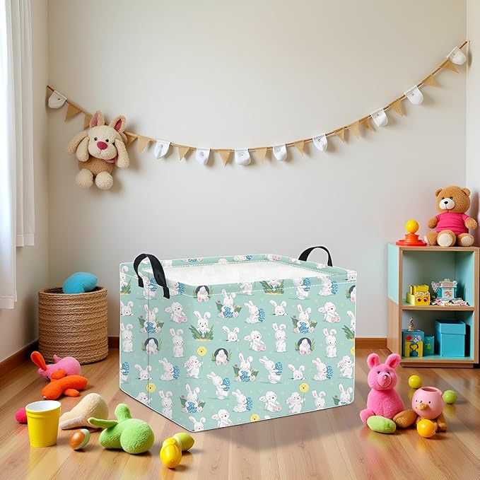 HIYAGON Rectangular Easter Basket for Kids Baby Easter Basket for Boys and Girls Cut Storage Organizer Bin Box Easter Room Decor(Blue Easter Baskets)