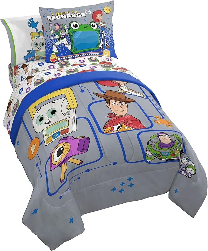 Jay Franco Kids Comforter Set Includes Sheets and Pillow Covers - Soft and Cozy Bed Set for Stylish Room Decor, Official Licensed Bedding, Grey - Toy Story, 5 Piece Twin