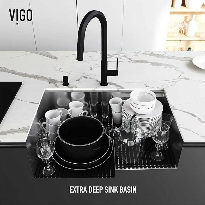 VIGO Hampton 32 in. 16 Gauge Stainless Steel Single Bowl Undermount Workstation Kitchen Sink with Ledge and Accessories VG3217K1