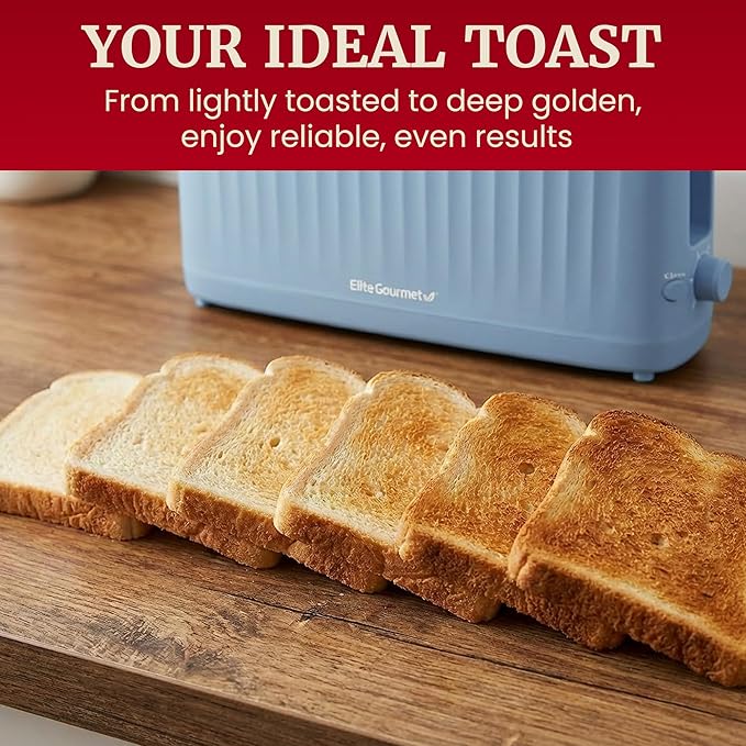 Elite Gourmet ECT2517OX SLIMTOAST™ 2-Slice Long Slot Toaster, Cool-Touch Body, 6 Browning Shades, Extra-Wide 1.5" Slot for Artisan Bread, Bagels, Waffles & English Muffins, Ocean Blue
