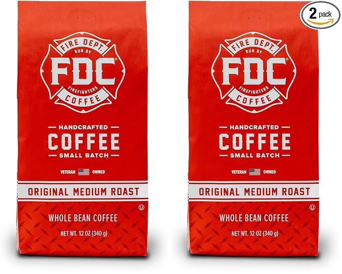 Fire Department Coffee - Gives Back to Firefighters - Original Medium Roast Coffee Beans - Balanced & Smooth - Roasted in the USA - Premium Whole Bean - Veteran Owned (12 oz, Pack of 2)