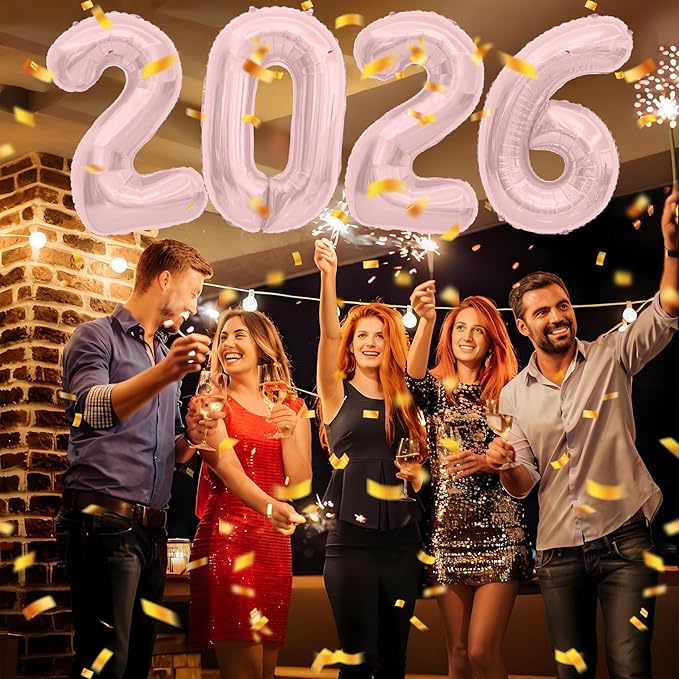 Rose Gold 2026 Balloons, 2026 Number Balloons, 40 Inch Large Foil Graduation Balloon 2026 Numbers for Graduation Decorations Class of 2026, Birthday, Anniversary, New Year Eve Party Decorations