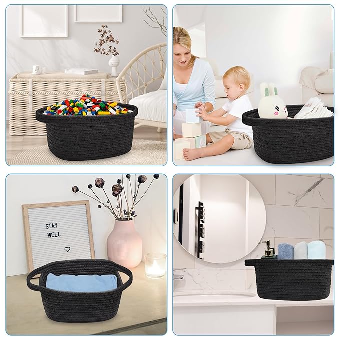 ABenkle Small Storage Basket, Mini Basket, Cute Tiny Cotton Rope Woven Shelf Basket, Boho Decorative Toy Storage Bin Gift Basket