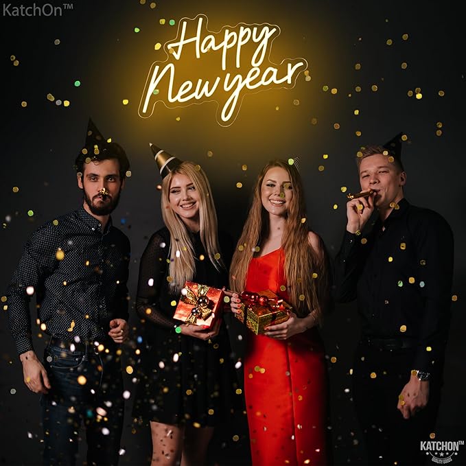 KatchOn, Happy New Year Neon Sign - 16x11 Inch | Happy New Year Led Neon Sign for New Years Decorations 2026 | NYE Lighted Sign, New Years Eve Party Supplies 2026 | New Year Light Up Sign