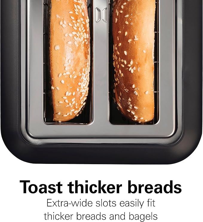 Hamilton Beach Gourmet 2 Slice Slot Toaster with Extra Long & Wide Slots, Sure-Toast Technology, Shade Selector with 7 Browning Levels, Bagel Setting, Matte Black and Stainless Steel (22996)