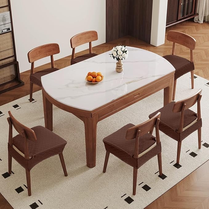 Genina Waterproof Seat Covers for Chairs,Set of 2 Dining Room Chair Seat Covers for Kitchen,Stretch Jacquard Removable Washable Dining Chair Slipcovers Protectors,No Rear Covers, Chocolate