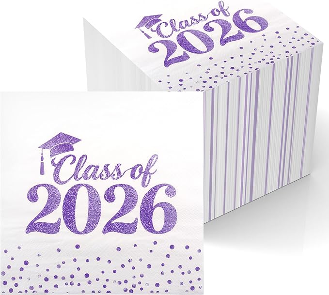 Graduation Napkins Class of 2026 Napkins Disposable Paper Napkins Congrats Grad Cocktail Napkins Graduation Decorations 2026 Purple Napkins Hand Towels for College Graduation Party Decorations 50 Pcs