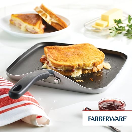 Farberware Cookstart DiamondMax Nonstick Square Deep Grill Pan/Griddle, Dishwasher Safe, 11 Inch - Silver