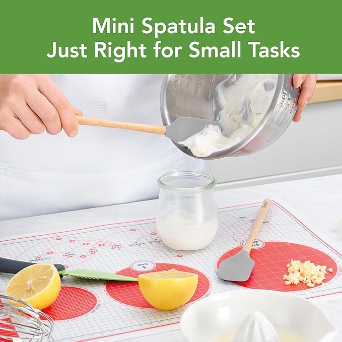 Tovolo Large Spoon Spatula Wooden Handle Set for Cooking & Baking, Heat Resistant Safe for Cast Iron BPA Free Silicone Mixing Tool Natural Wood Perfect for Scraper Mixing Spooning, Charcoal Gray