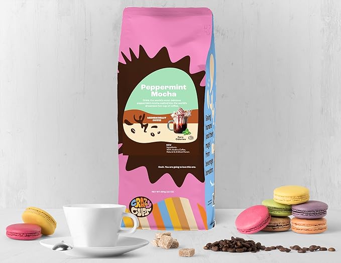 Crazy Cups Flavored Ground Peppermint Coffee, Peppermint Mocha in 10 oz Bag, For Brewing Flavored Hot or Iced Coffee, (Pack of 1)