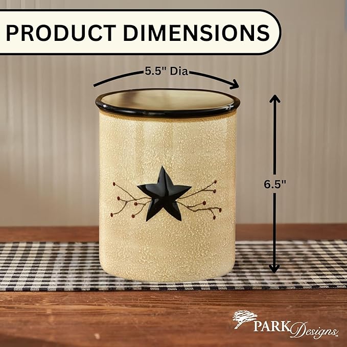 Park Designs Star Vine Utensil Crock | Primitive Farmhouse Decor | Ceramic Utensil Holder for Countertop | Vintage Spoon Holder for Cooking Tools | Rustic Counter Organizer | 6.5” Tall