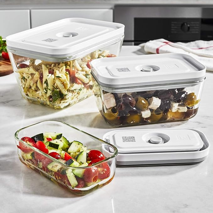 Zwilling J. A. Henckels Fresh Save 36803-003 Fresh & Save Vacuum Glass Containers, Set of 3 Sizes, Airtight, Heat-resistant Glass Storage Containers