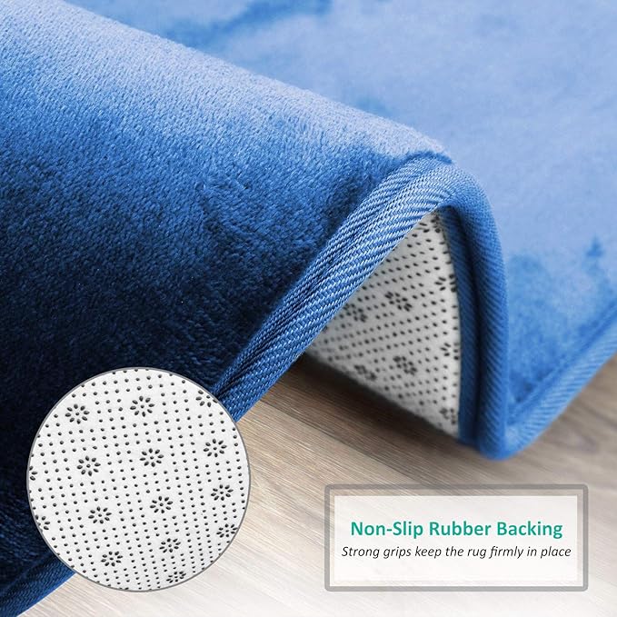 Clara Clark Bathroom Rugs, Velvet Memory Foam Bath Mat, Non-Slip, Machine Washable Bath Rugs - Dries Quickly, Ultra Soft Plush Bath Mats for Bathroom, 20 x 32, Royal Blue