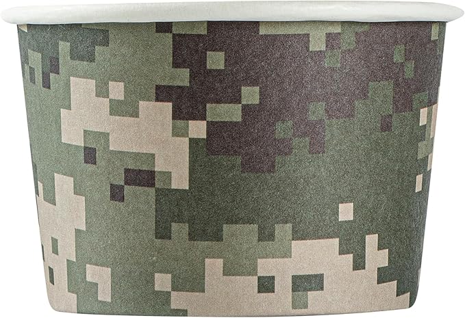 Restaurantware Coppetta 4-Ounce Dessert Cups, 50 Disposable Ice Cream Cups - Lids Sold Separately, Heavy-Duty, Camouflage Paper Frozen Yogurt Bowls, For Hot And Cold Foods