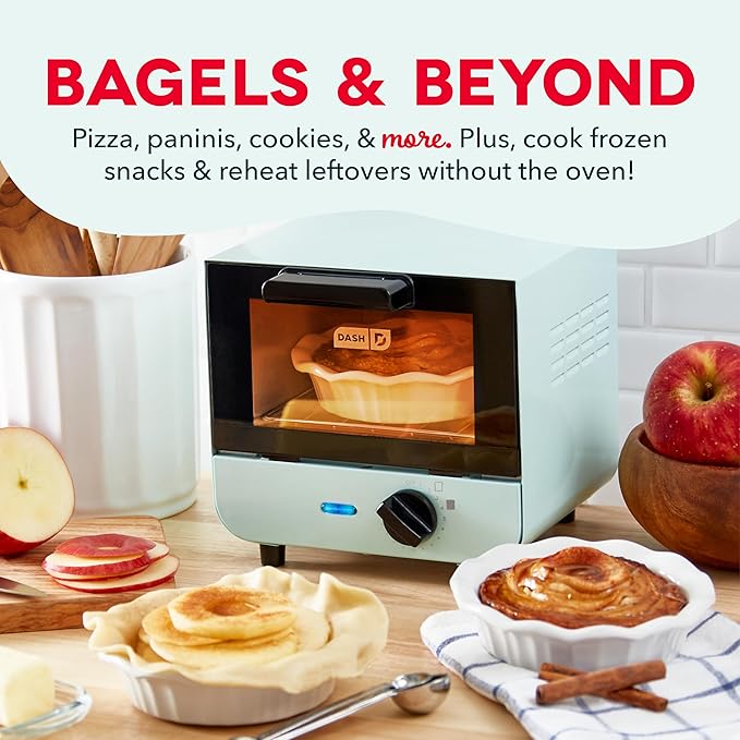 Dash Mini Toaster Oven - Sleek & Stylish - For Creative Homemade Treats - Compact, Space-Saving Design - adjustable temperature dial - Removable Baking Tray - Aqua