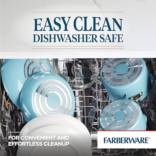 Farberware Cookstart DiamondMax Nonstick Jumbo Cooker with Lid and Helper Handle, Dishwasher Safe, 6 Quart - Aqua