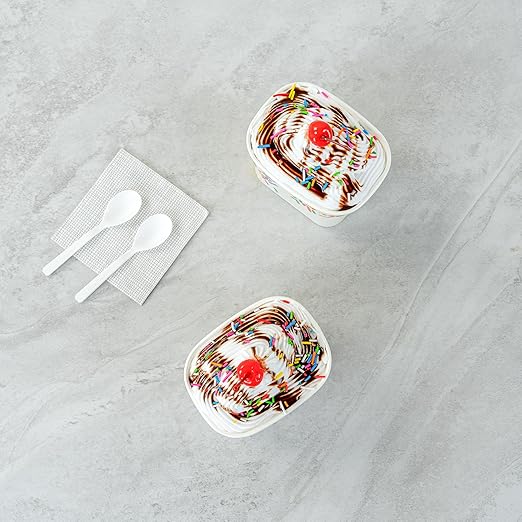 Restaurantware Paper Cups 200 Count 12 Ounce Square Disposable Ice Cream Containers, Leak-Resistant Paper Dessert To Go Cups, Hot And Cold Food, Durable Classic Sprinkles Design