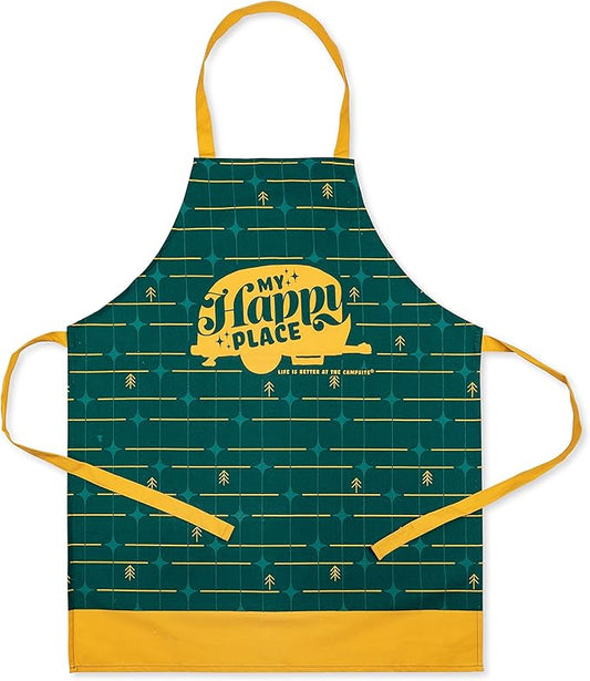 Camco Life is Better at The Campsite Apron | Features Camping/RV Themed Design on Green Grid | Great for Baking, Cooking and Grilling | Adult Sizing (53122)