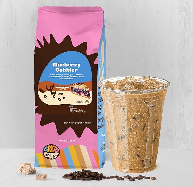 Crazy Cups Flavored Ground Blueberry Coffee, Blueberry Cobbler, For Brewing Flavored Hot or Iced Coffee, 10 oz Bag