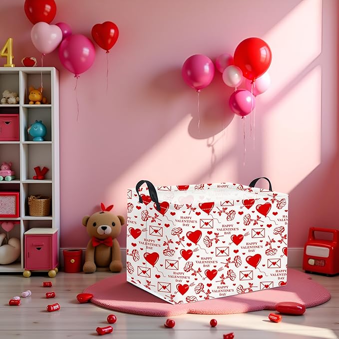 HIYAGON Rectangular Valentines Basket Fabric Storage Bin Storage Boxes Collapsible Storage Basket for Clothes Books Shelves Basket(Envelope Rose)