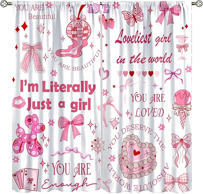 Pink Bowknot Blackout Curtain,Girls Kids Cute Bow Modern Abstract Aesthetic Window Curtains Dining Room Living Room Kitchen Cafe Bedroom Office Nursery Drapes Decor,42x45 in