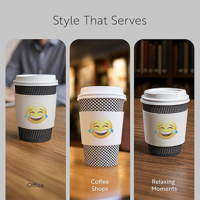 Restaurantware SLEEVES ONLY: Restpresso 5.1 x 2.8 Inch Coffee Cup Sleeves, 50 Corrugated Hot Cup Sleeves - Crying-Laughing Emoji, Heat-Tolerant, White Paper Disposable Coffee Sleeves