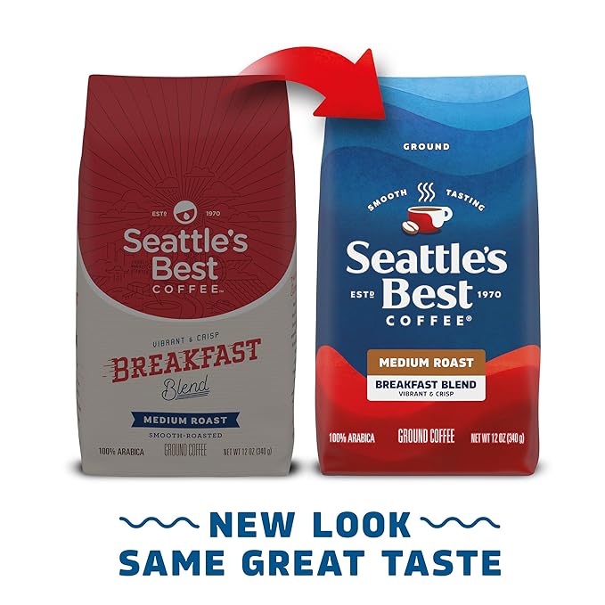 Seattle’s Best Coffee, Medium Roast Ground Coffee, Breakfast Blend, 100% Arabica, 6 Bags (12 oz Each)