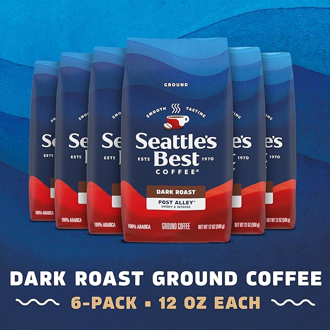 Seattle’s Best Coffee, Dark Roast Ground Coffee, Post Alley, 100% Arabica, 6 Bags (12 oz Each)