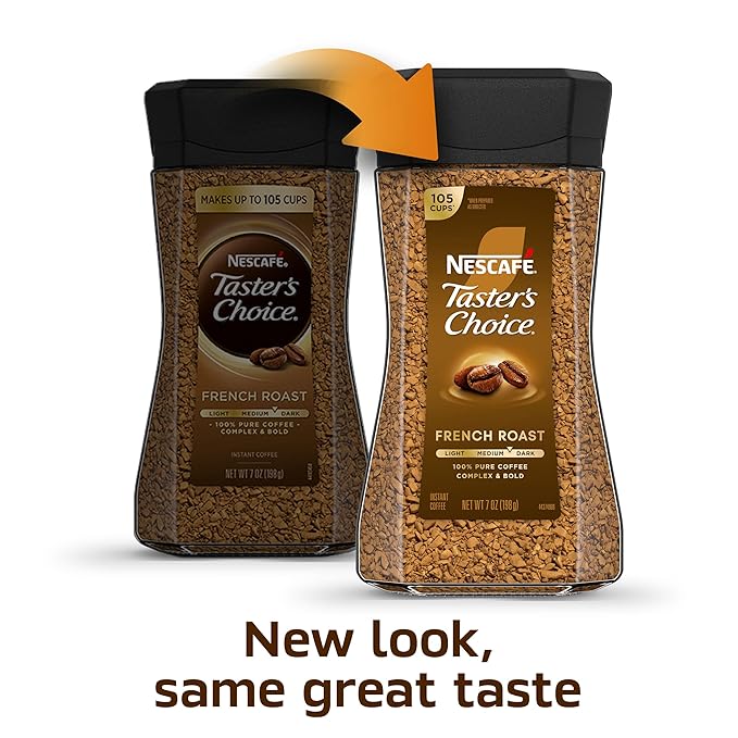 NESCAFÉ Taster's Choice Instant Coffee, Dark Roast Coffee, French Roast, 2 Jars (7 Oz Each) (Pack of 4)