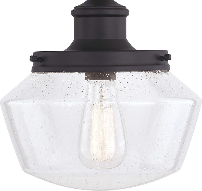 VAXCEL Collins 1 Light Black Farmhouse Outdoor Pendant Clear Schoolhouse Glass