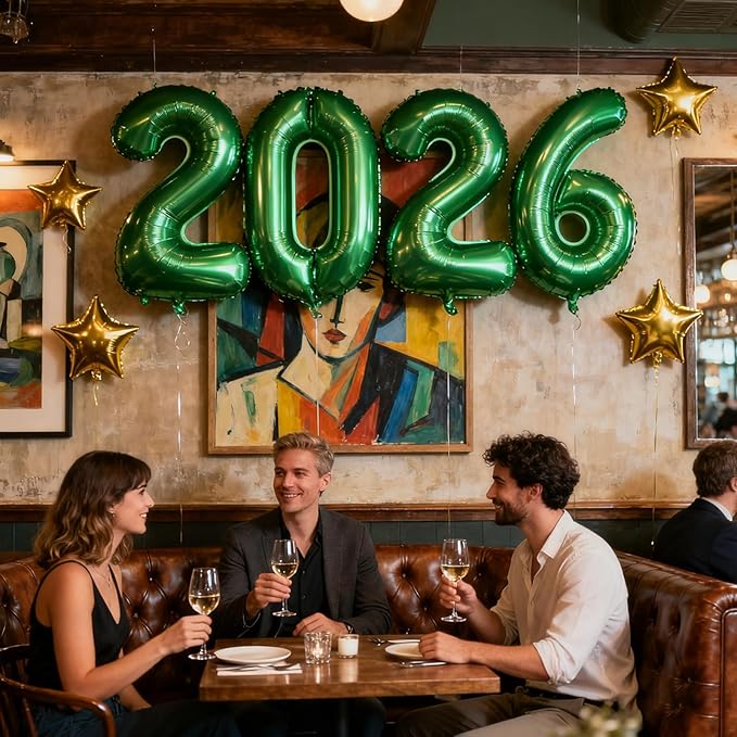 Green 2026 Balloons, 16 Inch Foil 2026 Number Balloons, Grad Balloons for Class of 2026 Graduation Party, Green Matellic Foil New Year Birthday Home Office Party Supplies