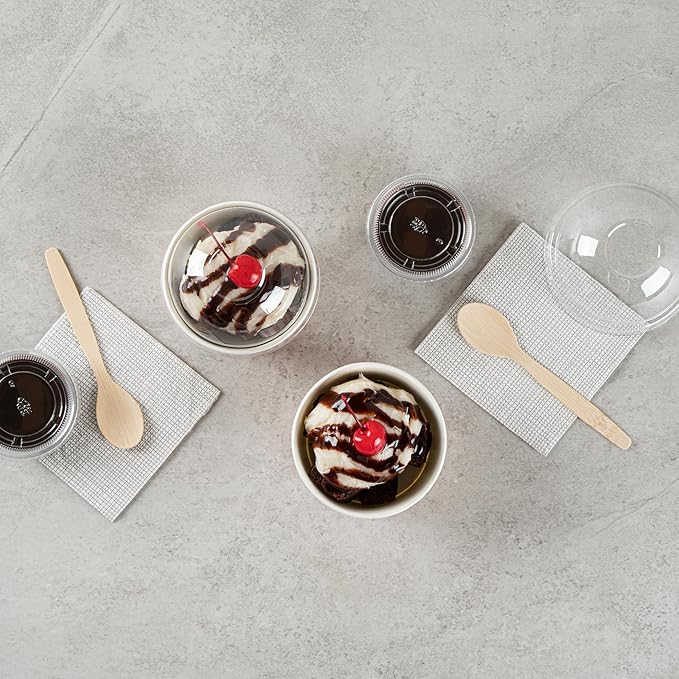 Coppetta 5-Ounce Dessert Cups, 200 Disposable Ice Cream Cups - Lids Sold Separately, Striped, Pink And White Paper FroYo Bowls, For Hot And Cold Foods, Perfect For Gelato Or Mousse - Restaurantware