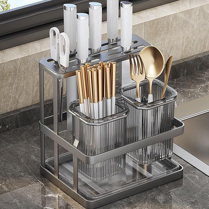 Stainless Steel and PP Kitchen Rack with Integrated Utensils Storage for Long Time Use in Various Kitchen Storage Rack