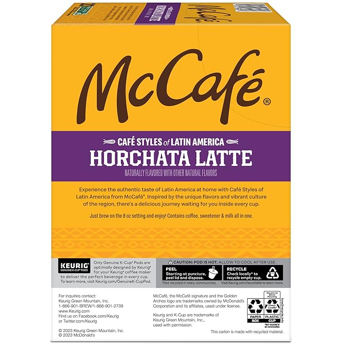 McCafe Cafe Styles of Latin America Horchata Latte, Keurig Single Serve K-Cup Coffee Pods, 20 Count (Pack of 1)