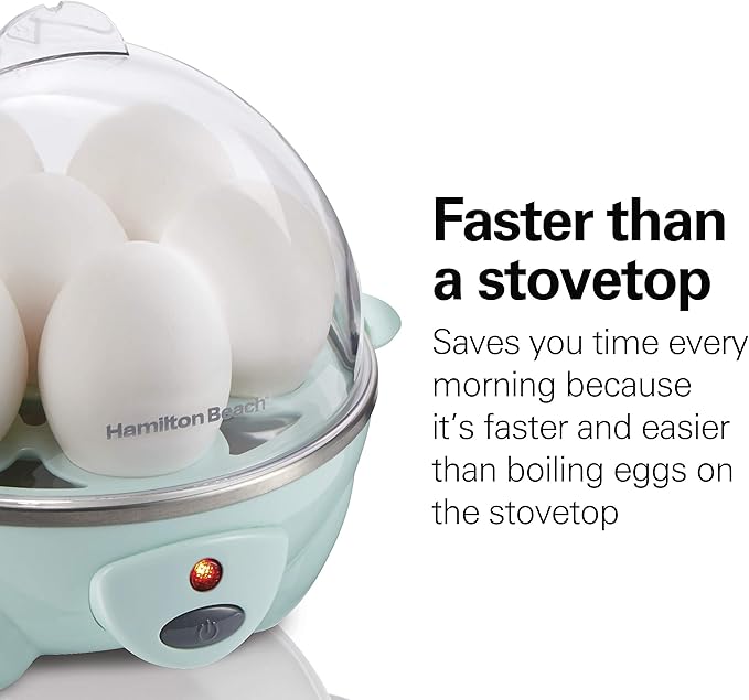 Hamilton Beach 3-in-1 Electric Egg Cooker for Hard Boiled Eggs, Poacher Eggs, Omelet Maker & Vegetable Steamer, Holds 7, Mint (25504)