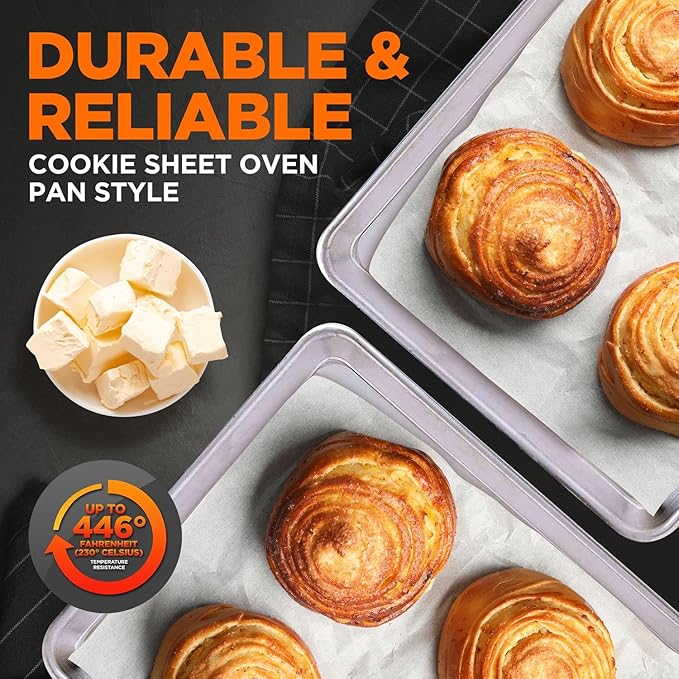 NutriChef Non Stick Baking Sheets, Cookie Pan Aluminum Bakeware, Professional Quality Kitchen Cooking Non-Stick Bake Trays with Silver Coating Inside and Outside, 1 Pair of Pans