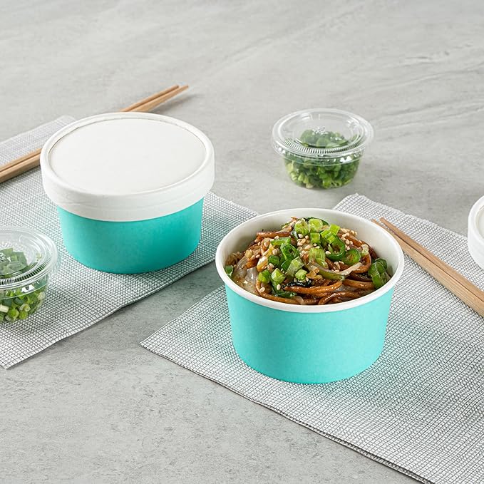 Coppetta 8 Ounce Dessert Cups, 50 Disposable Ice Cream Cups - Lids Sold Separately, Sturdy, Turquoise Paper FroYo Bowls, Striped, For Hot And Cold Foods, Perfect For Gelato - Restaurantware