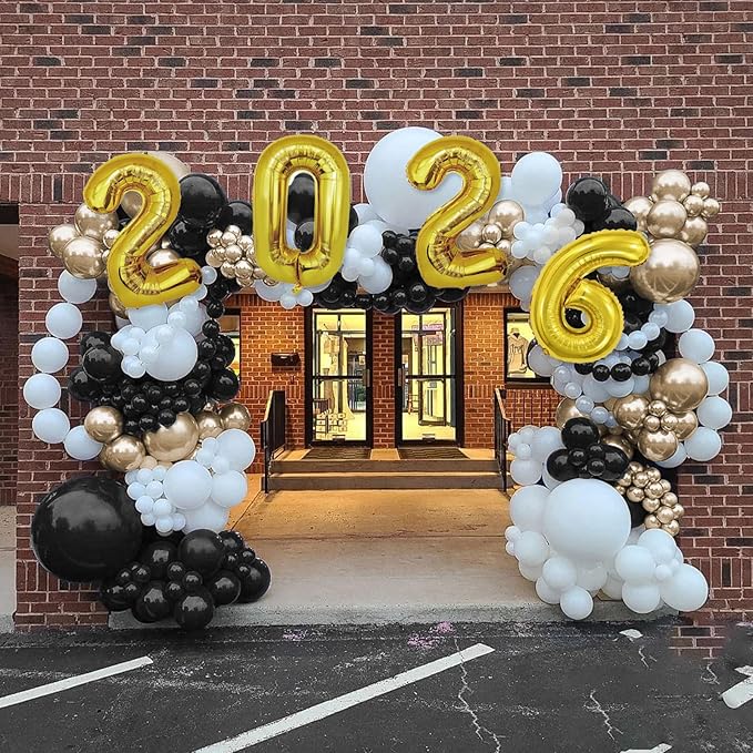 Graduation Decorations Class of 2026: Gold and Black Graduation Balloon Arch Garland Kit and Gold Confetti Balloons Congrats Grad Banner 2026 Foil Balloon Decorations For Grad Party