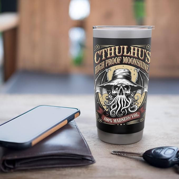 Cthulhu Moonshine Label, Funny Cosmic Horror Cthulhu Stainless Steel Insulated Tumbler