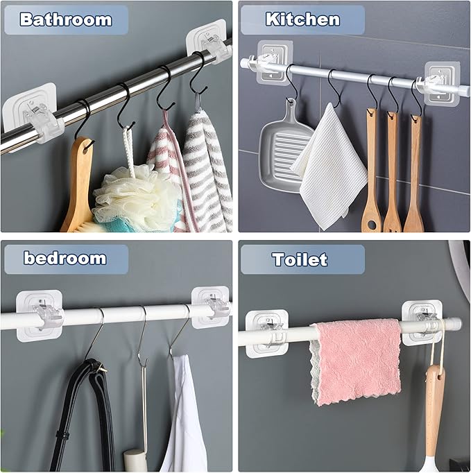 Codoule 14PCS No Drill Curtain Rod Brackets No Drilling Self Adhesive Curtain Rod Holder Hooks Nail Free Adjustable Curtain Rod Hooks Curtain Hangers for Bathroom Kitchen Home Bathroom and Hotel