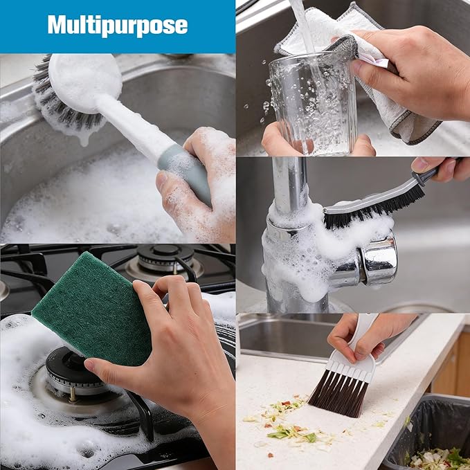 XANGNIER Popcorn Machine Cleaning Kit Accessories-8Pcs Multi-Functional Cleaner Set with Long-Handled Brush,Crevice Brush & Oil-Absorbing Cloth for Deep Clean of Popcorn Popper,Hot Pot & Glass Door